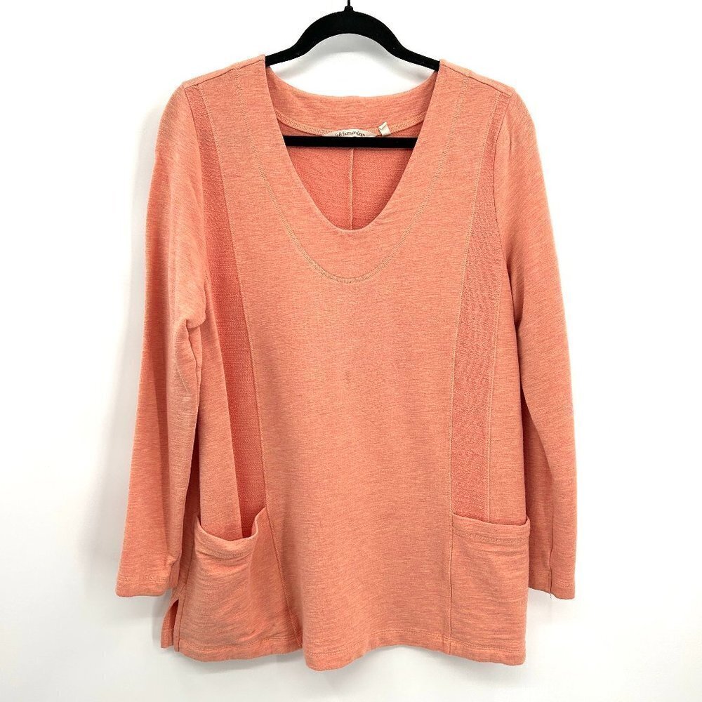 SOFT SURROUNDINGS Orange Sherbet V-Neck Pocket Front Oversized Sweater Large